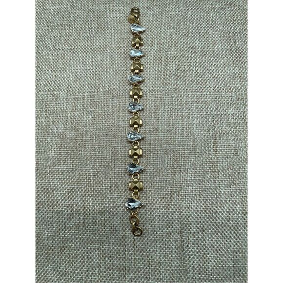 J. Crew Bracelet Tear Drop Crystal Pyramid Gold Tone 7.5 Modernist Jewelry Bling - Picture 3 of 8